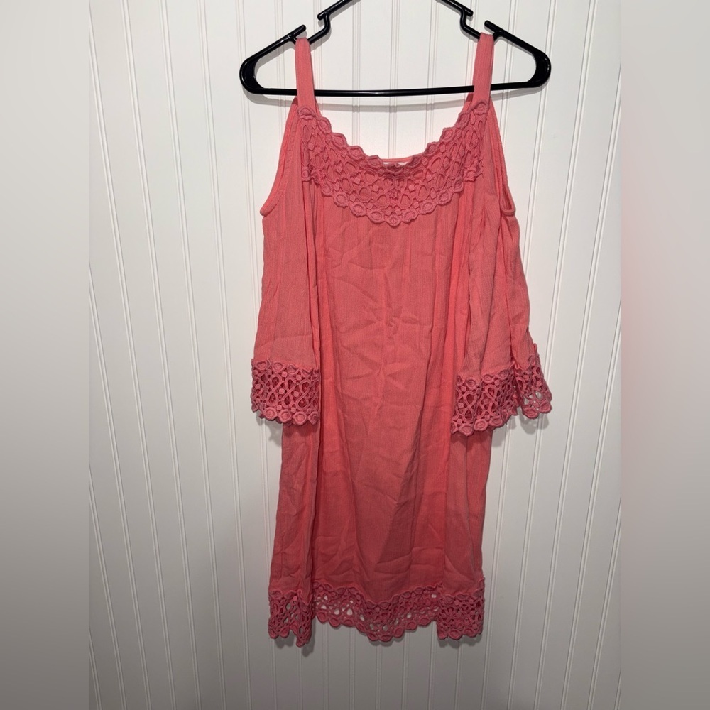 Crown & Ivy Pink Off-Shoulder Dress with Lace Trim| Size Large